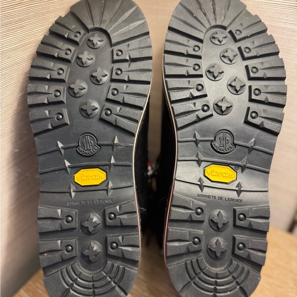 Moncler Black Leather Hiking Boots with Velvet trim & Red and White Laces - Picture 5 of 5